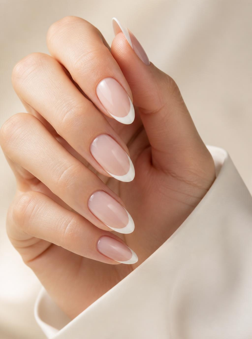 French manucure sur ongles amande réalisée à Hem-Lenglet